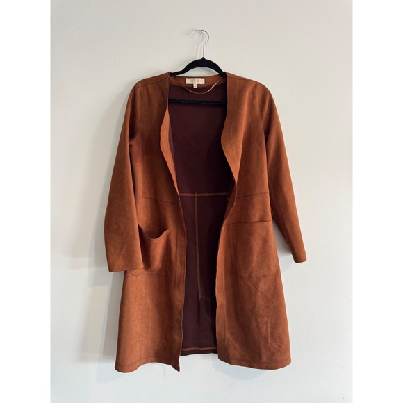 Anthropologie Solitaire Faux Suede Trench Cardigan Jacket Brown Womens Small - Picture 2 of 2
